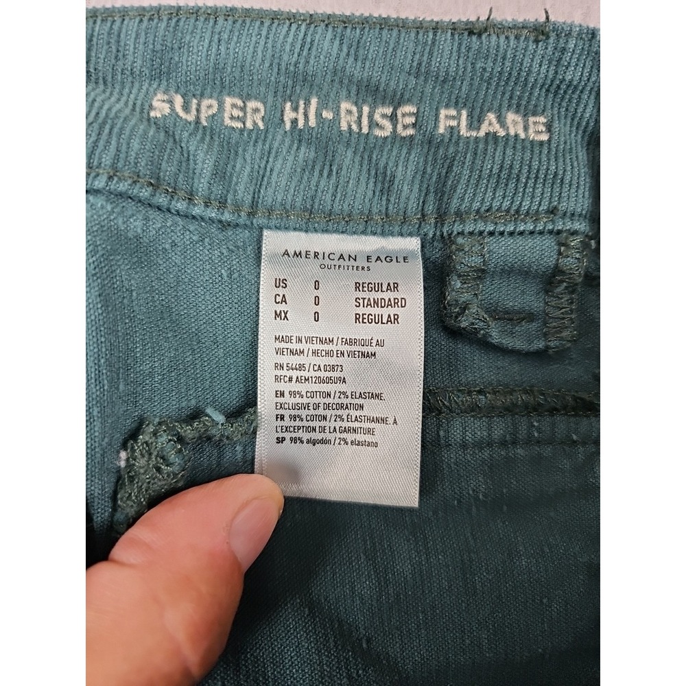 American Eagle Pants Women's Size 0 26x30 Green Super High Rise Flare Corduroy - Picture 4 of 7